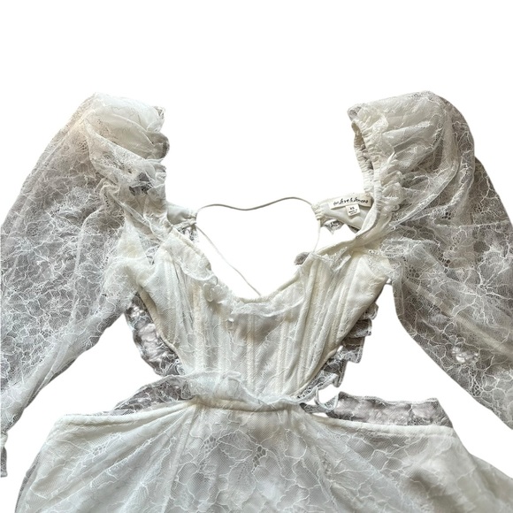 FOR LOVE & LEMONS White Cut Out Long Sleeve Lace Mini Dress - Picture 5 of 10